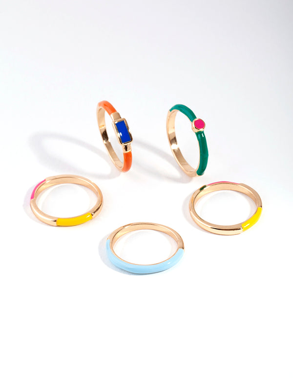 Gold Matte Bright Rings 5-Pack Set