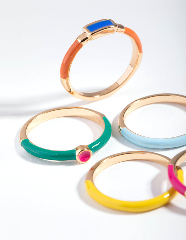 Gold Matte Bright Rings 5-Pack Set