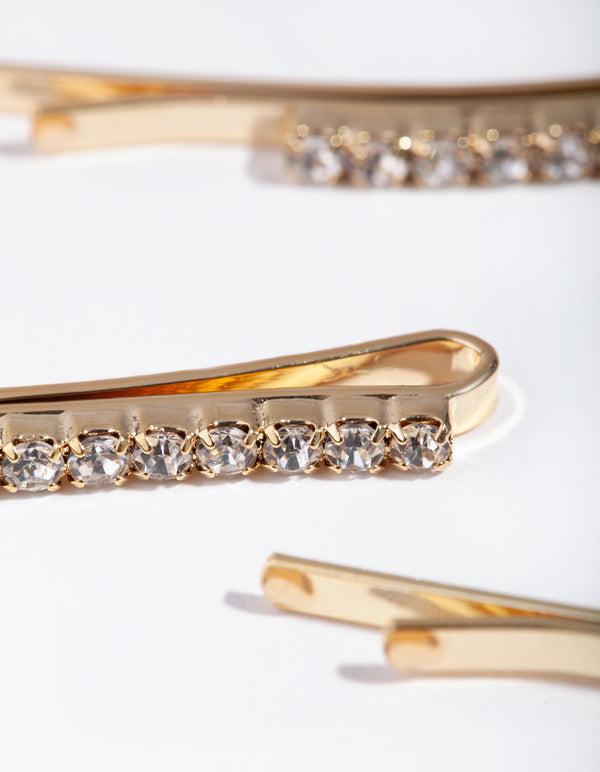 Gold Fine Diamante 6-Pack Bobby Pin