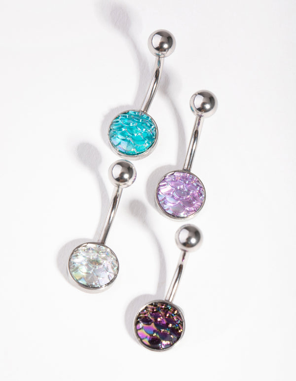 Surgical Steel Mermaid Scale Belly Ring 4-Pack