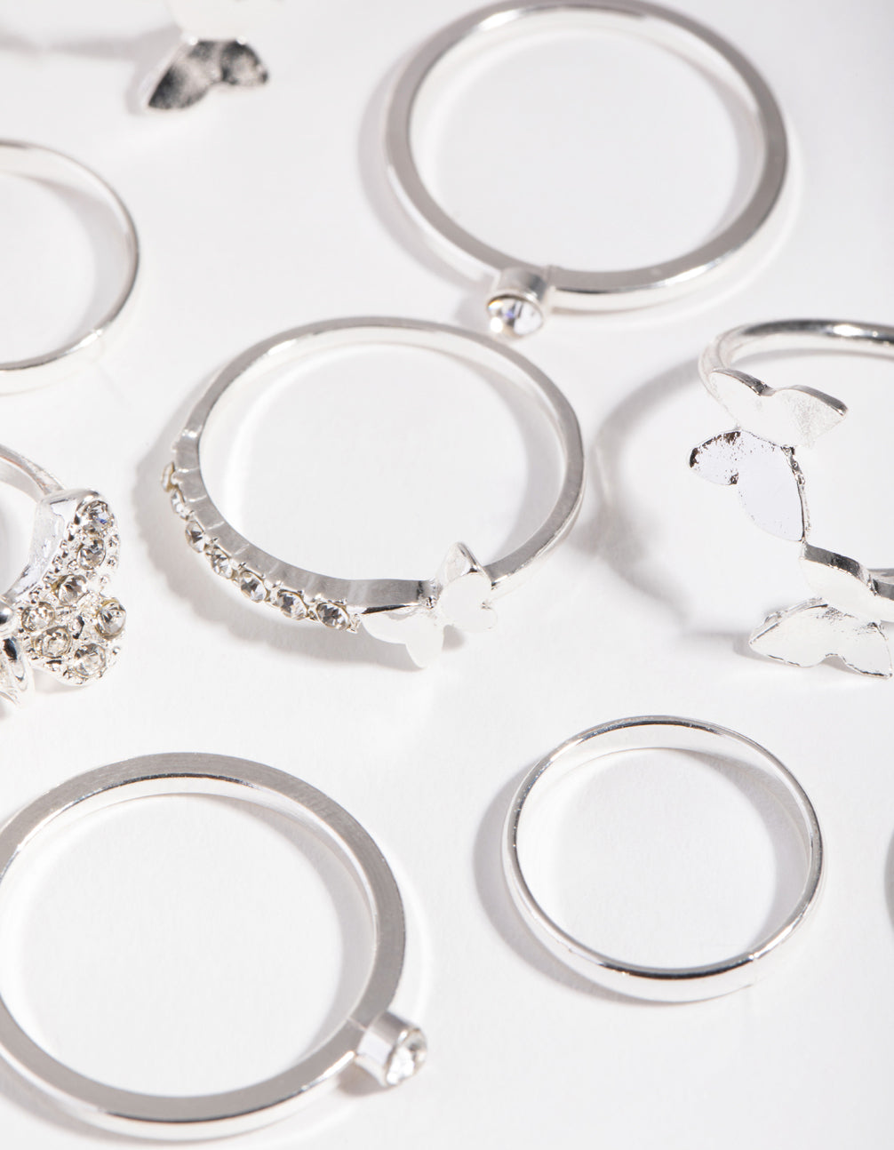 Silver Butterfly Wrap Rings 8-Pack