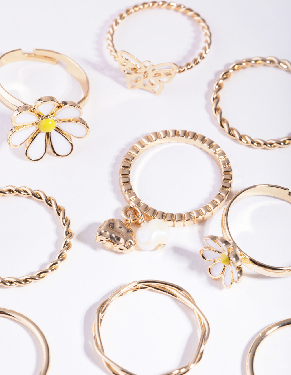 Gold Daisy Enamel Ring 8-Pack