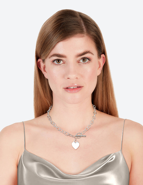 Silver Heart Charm Chain T&O Necklace