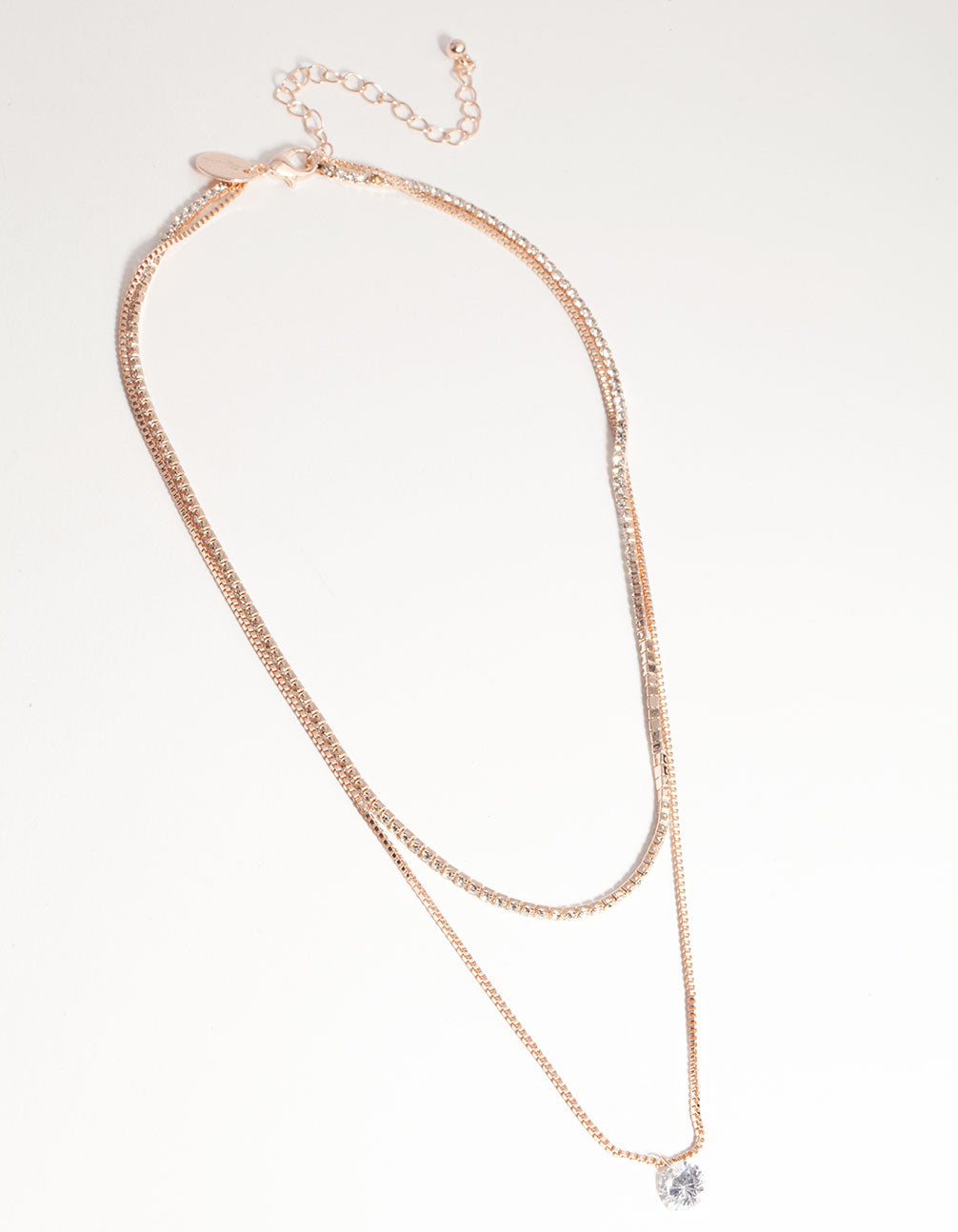 Rose Gold Short 2-Row Cupchain Diamante Necklace