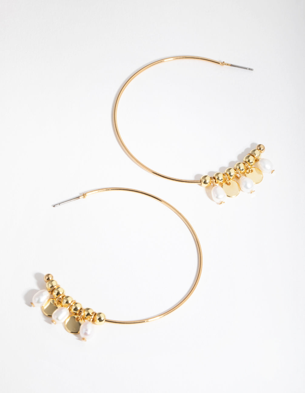 Gold Plated Freshwater Pearl & Disc Hoop Earrings