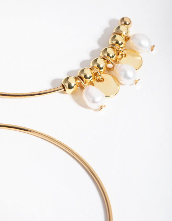 Gold Plated Freshwater Pearl & Disc Hoop Earrings