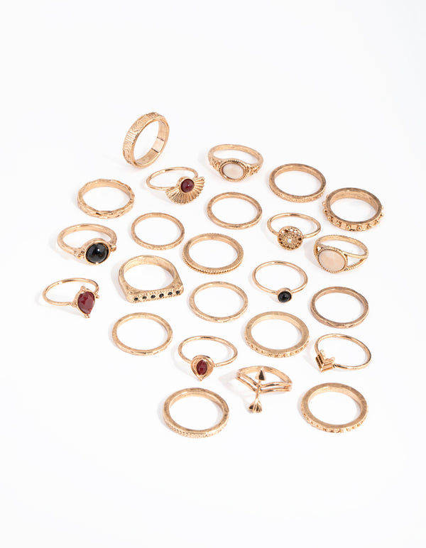 Antique Gold Etched Boho Rings 24-Pack