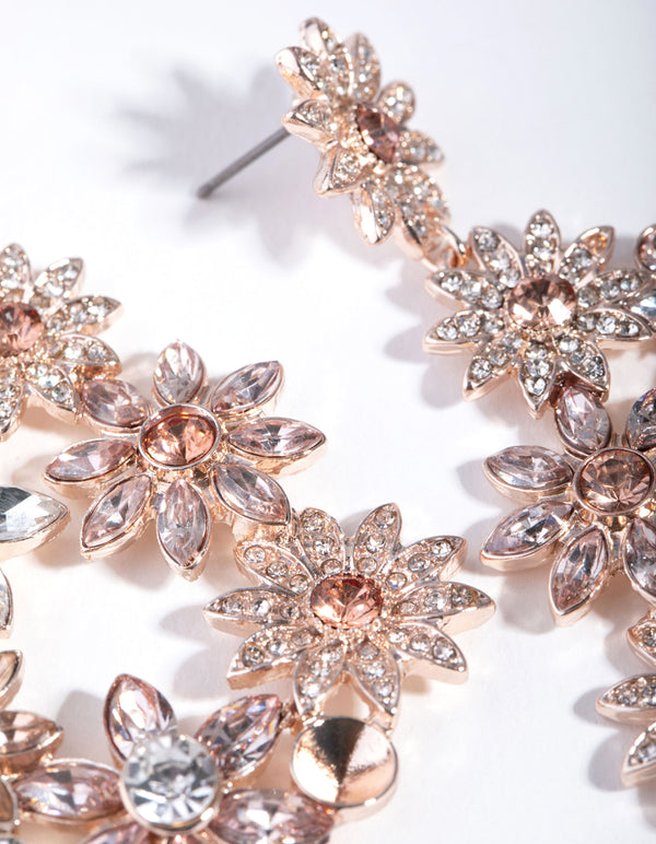 Gold Flower Cluster Teardrop Earrings