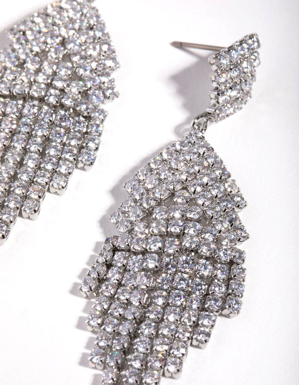 Silver Diamond Simulants Fringe Stud Earrings