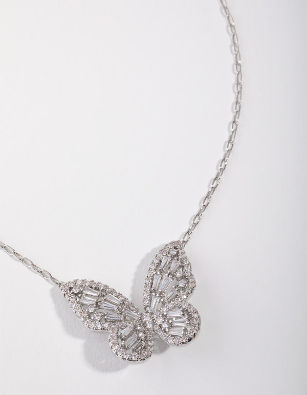 Sillver Diamond Simulant Large Butterfly Necklace