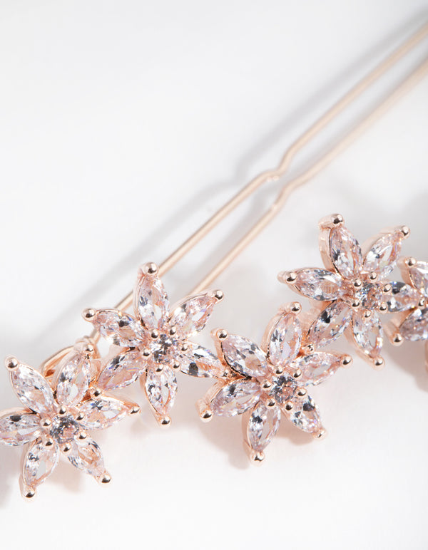 Rose Gold Cubic Zirconia Flower Clip