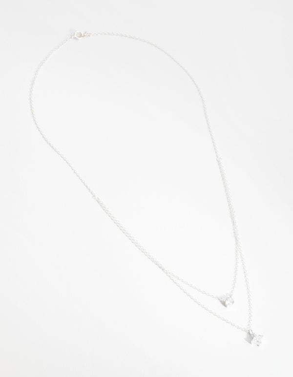 Sterling Silver Mixed Cubic Zirconia Layered Necklace