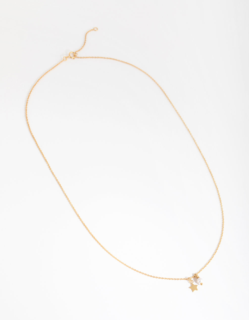 Gold Plated Sterling Silver Pearl & Star Charm Necklace
