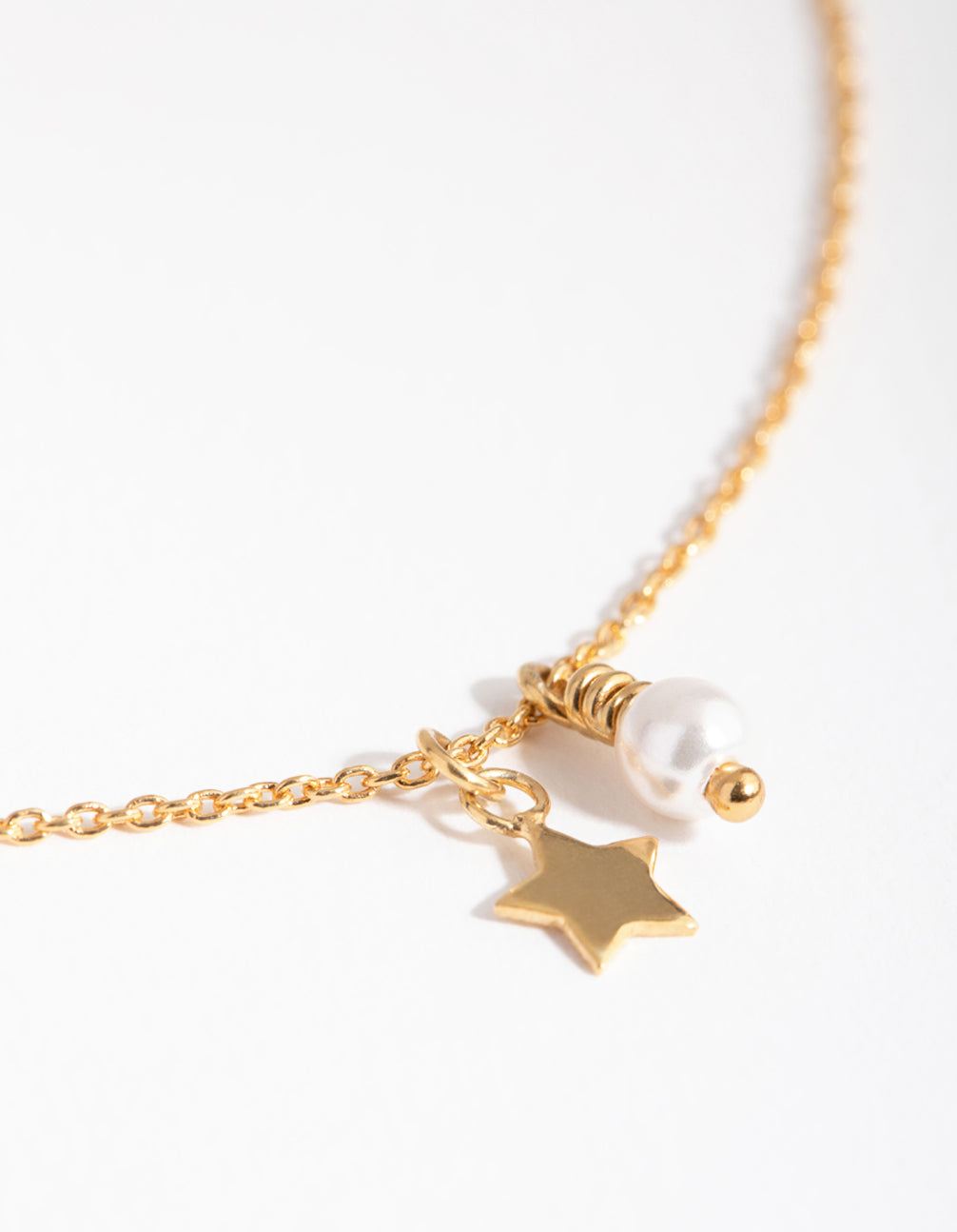 Gold Plated Sterling Silver Pearl & Star Charm Necklace