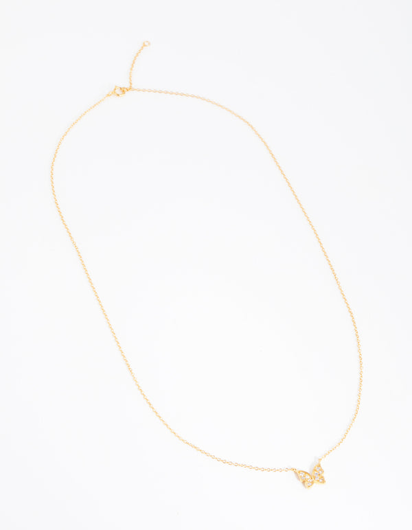 Gold Plated Sterling Silver Pave Butterfly Necklace