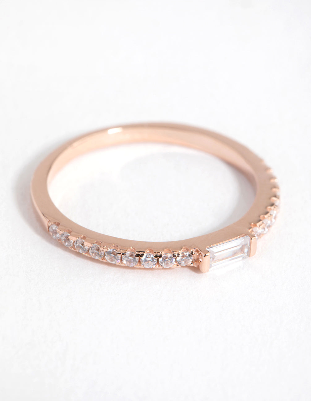 Sterling Silver Rose Gold Cubic Zirconia Baguette Engagement Ring