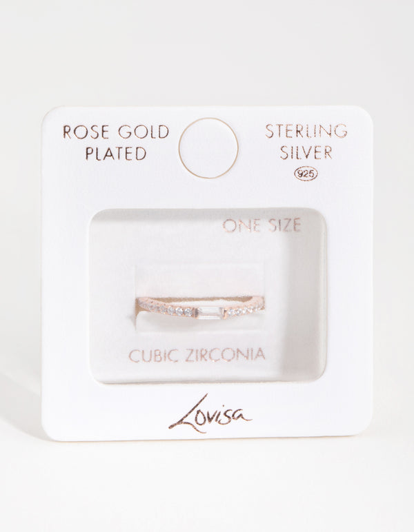 Sterling Silver Rose Gold Cubic Zirconia Baguette Engagement Ring