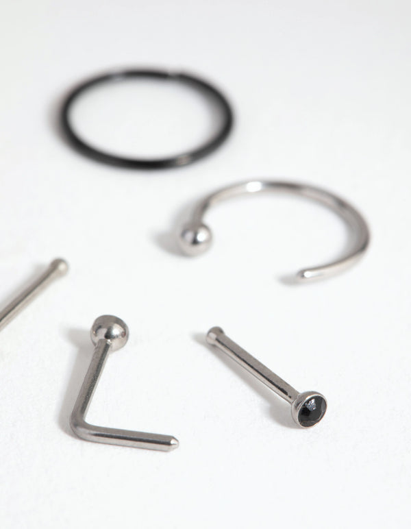 Mixed Metal Surgical Steel Classic Nose Ring & Stud 6-Pack