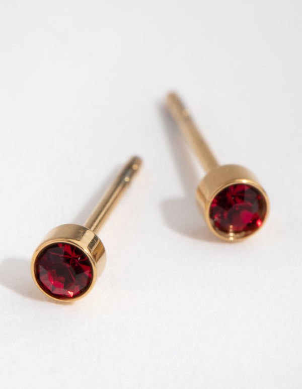 24 Carat Gold Plated Titanium July Ruby Studs