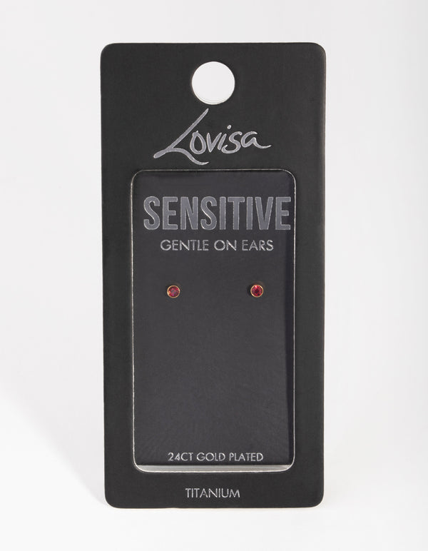 24 Carat Gold Plated Titanium July Ruby Studs