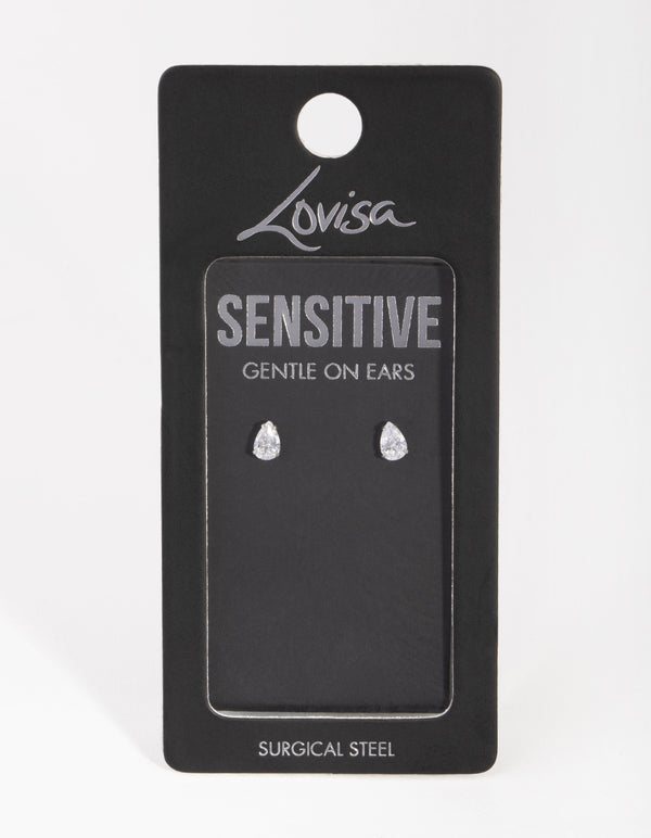 Surgical Steel Cubic Zirconia Pear Stud Earrings