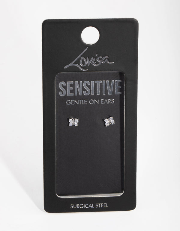 Surgical Steel Cubic Zirconia Butterfly Stud Earrings