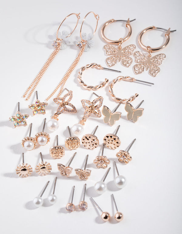 Rose Gold Enamel Butterfly 16-Pack Earring