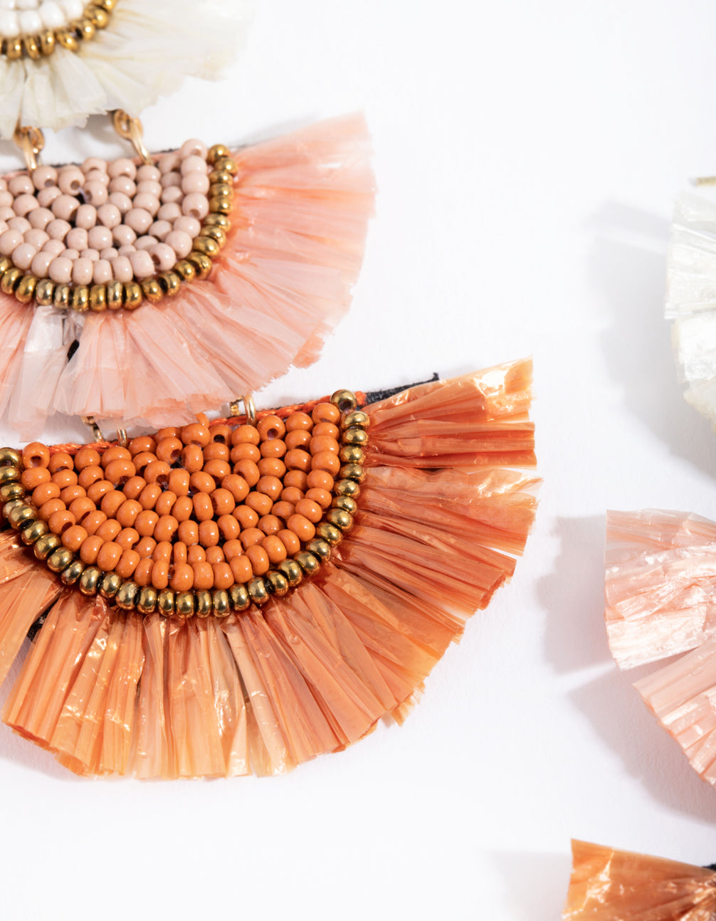 Antique Gold Raffia Fan Drop Earrings
