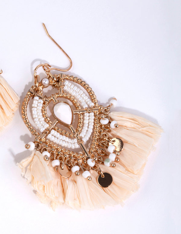 Gold Statement Raffia Fan Drop Earrings