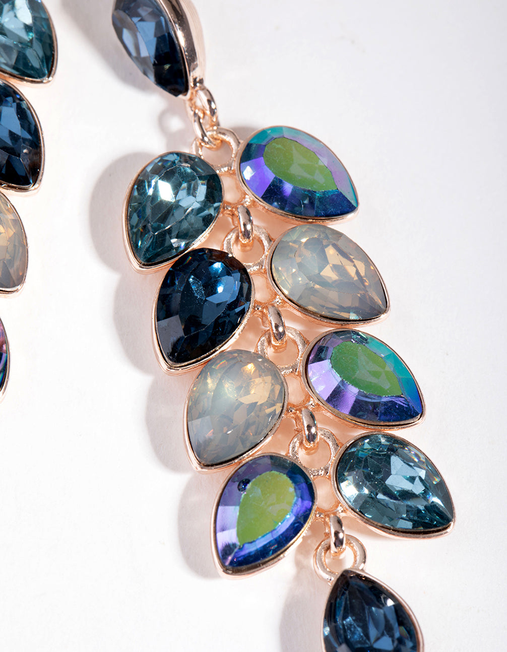 Rose Gold Diamante Circle Teardrop Stone Earrings