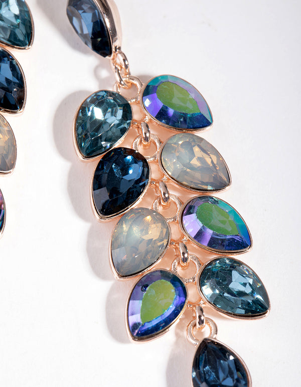 Rose Gold Diamante Circle Teardrop Stone Earrings