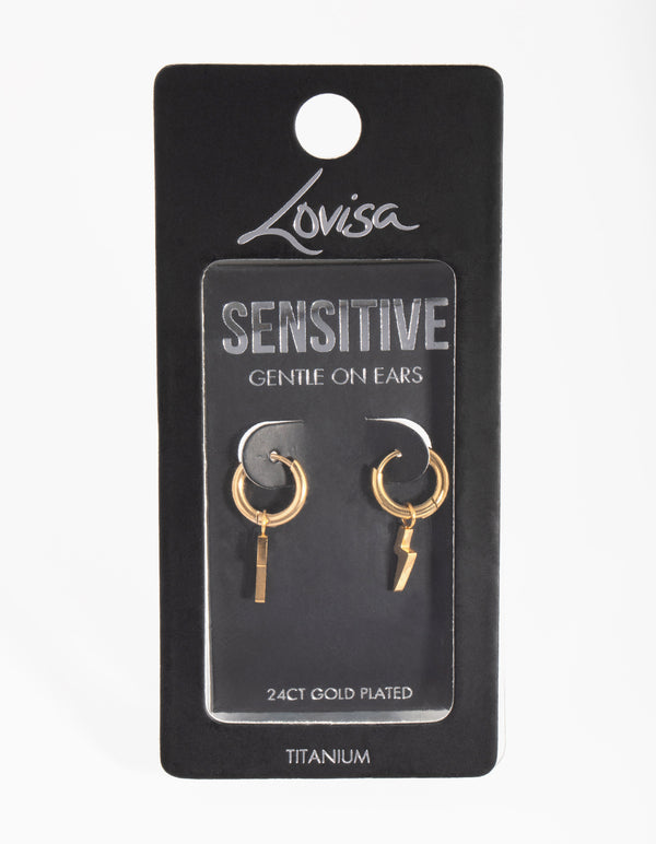 24 Carat Gold Plated Titanium Lightning Huggie Earrings