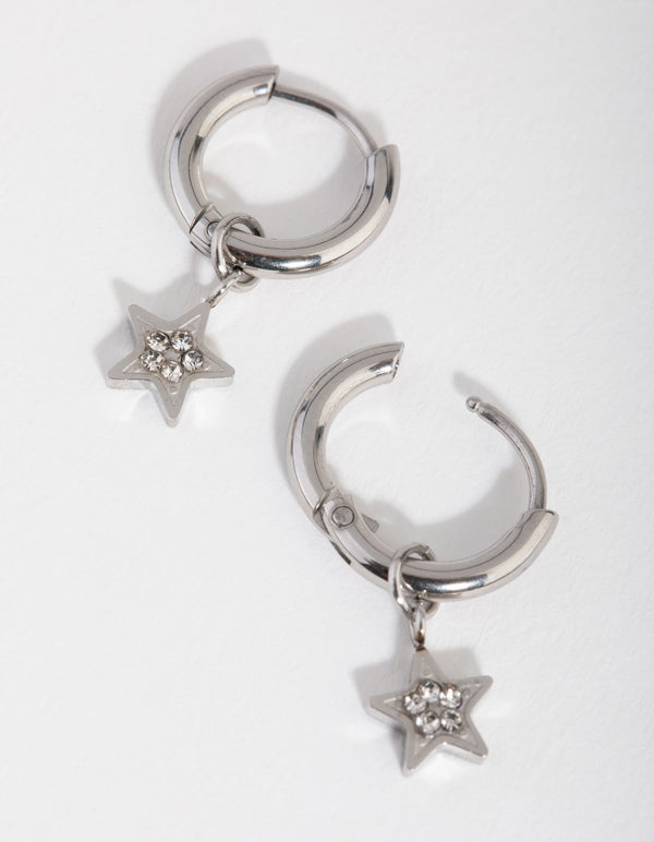 Titanium Diamante Star Huggie Earrings
