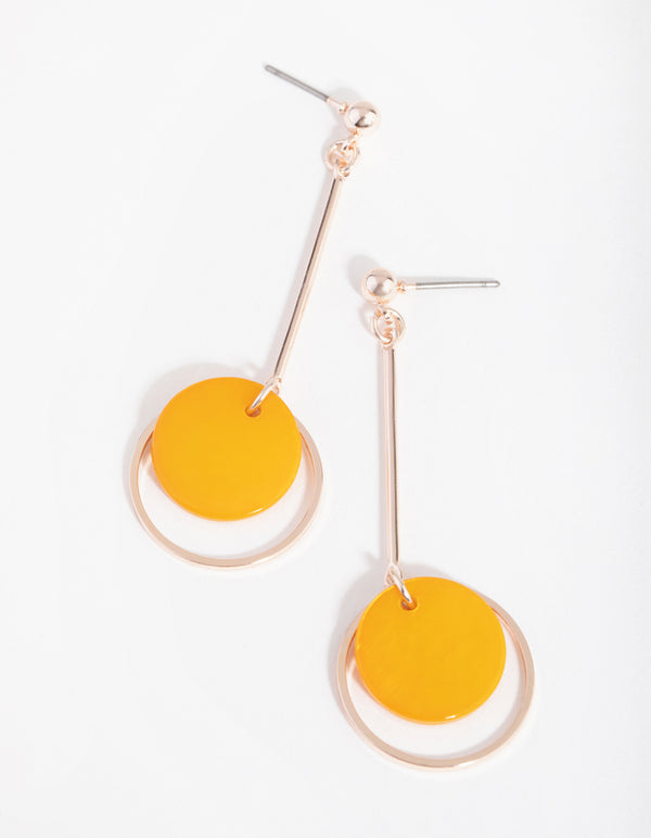 Rose Gold Faux Shell Open Hoop Disc Earrings