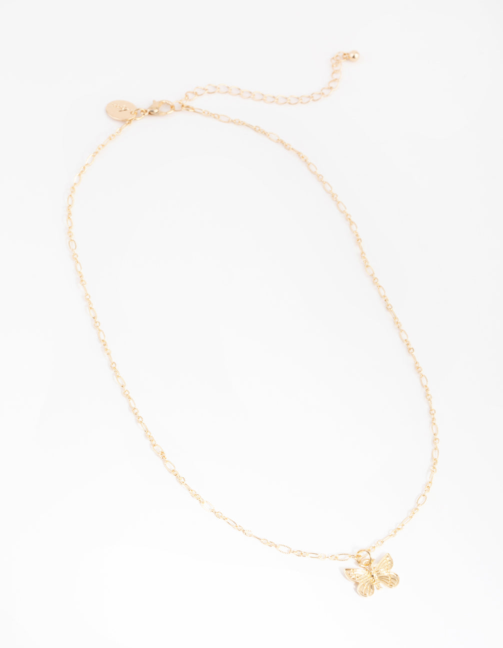 Gold Diamond-Cut Chain Butterfly Necklace