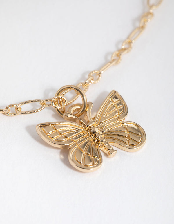 Gold Diamond-Cut Chain Butterfly Necklace
