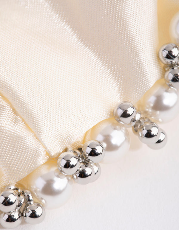 Embellished Cream Satin Scrunchie