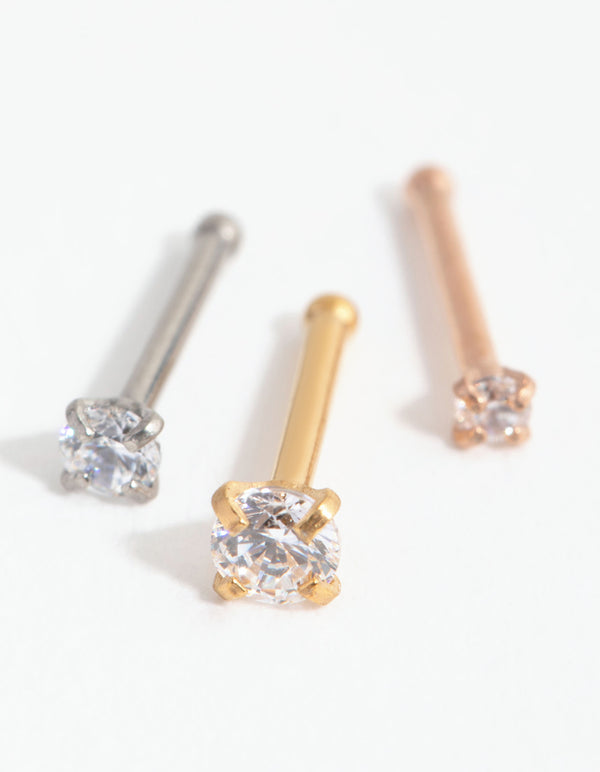 Mixed Surgical Steel Graduated Cubic Zirconia Nose 6-Pack