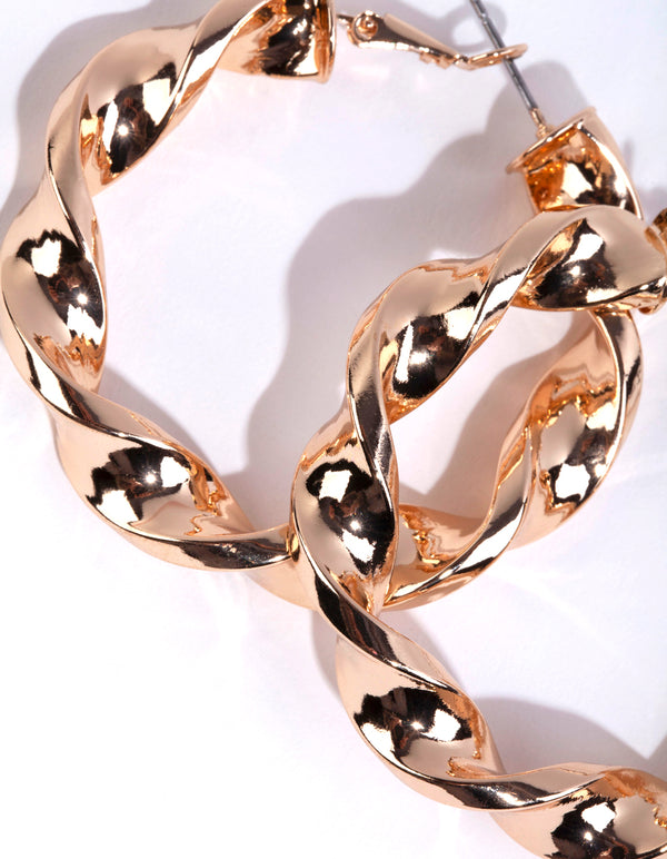 Gold Twisted Hoop Earrings