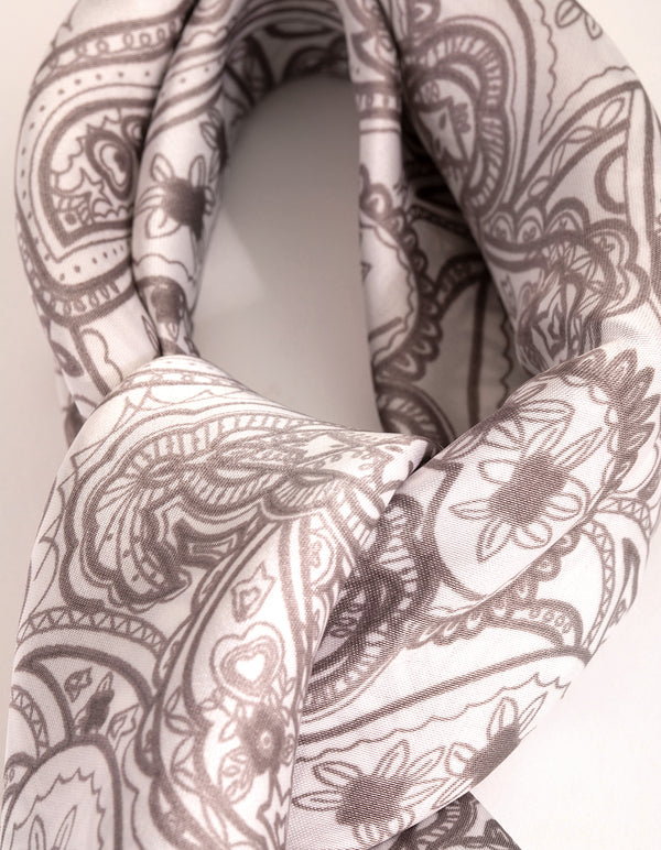 Grey Border Paisley Scarf