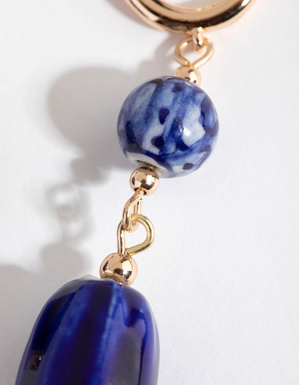 Gold Double Ceramic Bead Drop Earrings