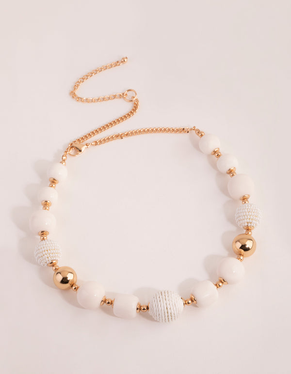 Gold Mixed Texture Beaded Short Necklace
