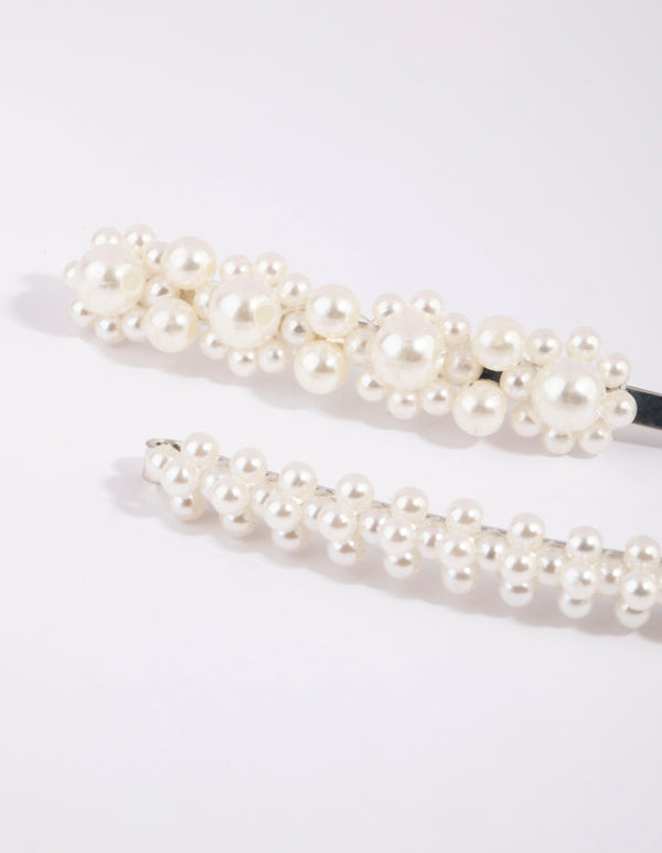 Silver Pearl Flower Clip Pack