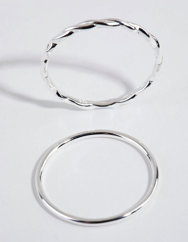 Sterling Silver Twisted & Polished Ring Set