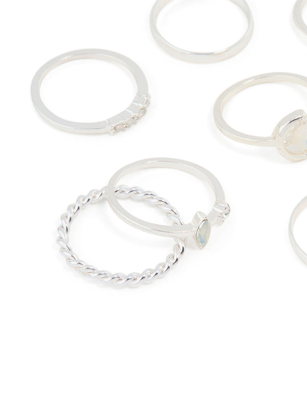 Silver Moonstone Mixed Ring 8-Pack