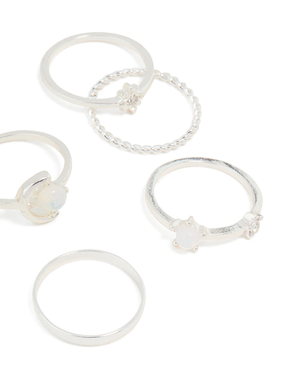 Silver Moonstone Mixed Ring 8-Pack