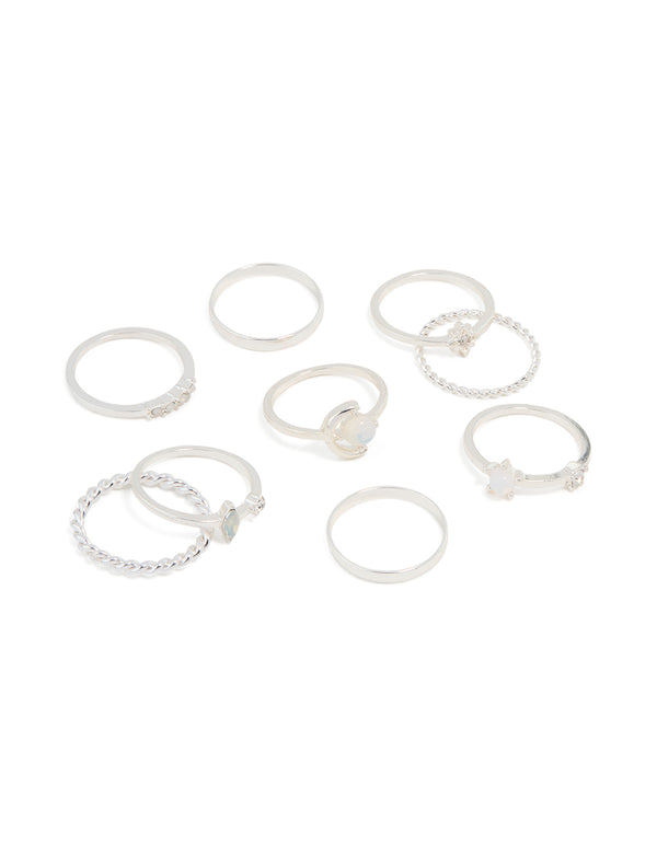 Silver Moonstone Mixed Ring 8-Pack