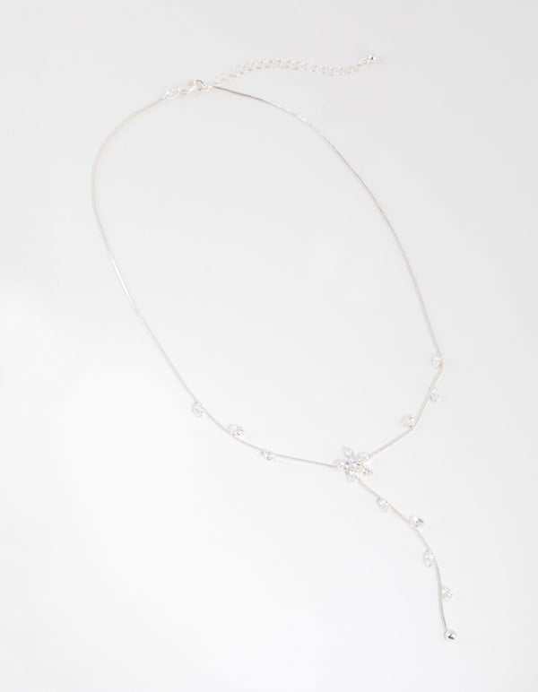Silver Cubic Zirconia Flower Vine Y Necklace