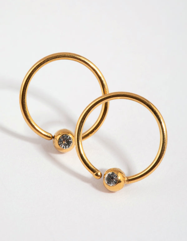 Gold Plated Surgical Steel Diamante End Hoop Earrings