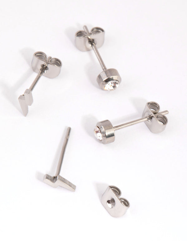 Surgical Steel Lightning Bolt Stud Earring Set